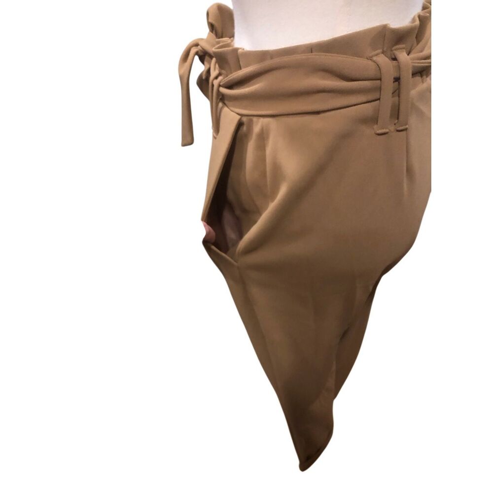 INC International Concepts camel color high waist paper bag self tie belt size 8 - Picture 6 of 13